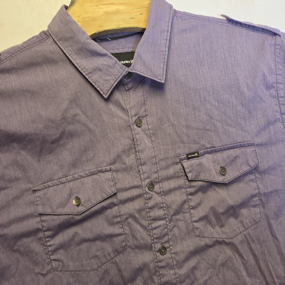 Hurley Shirt Mens Gray Solid Casual Button Down Long Sleeve Collared Size 2XL - Picture 1 of 10